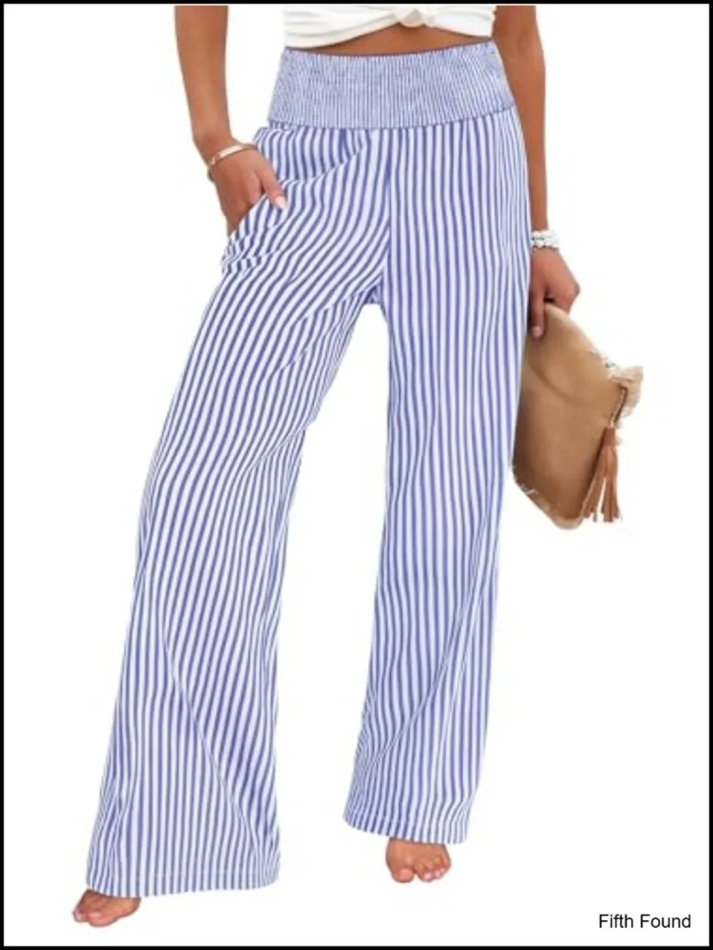 Womens Striped Gingham Palazzo Pants Wide Leg Smocked High Waisted Pajama